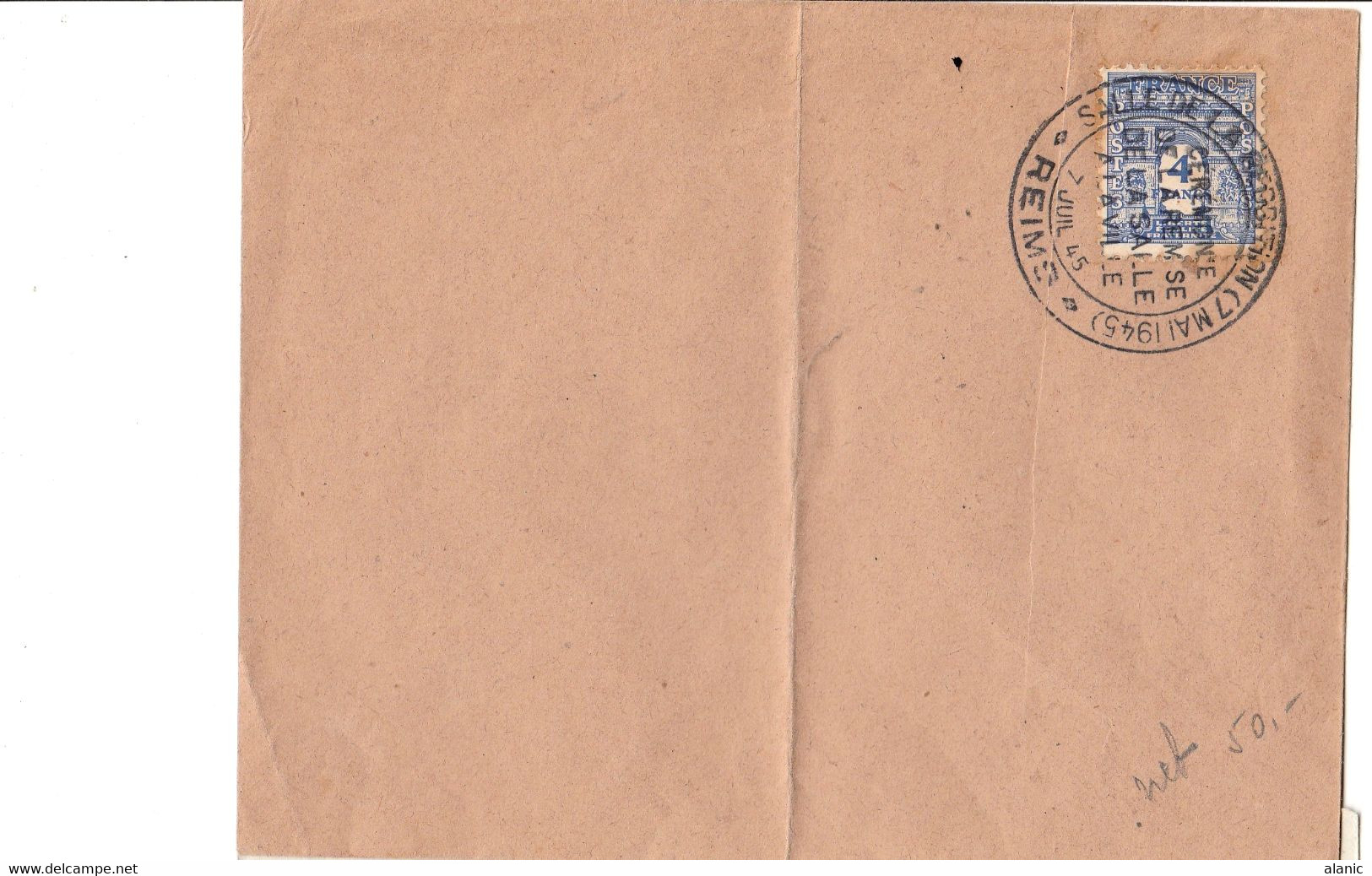 FRANCE N° 627 4 F. ARC DE TRIOMPHE (Seul Sur Lettre)REIMS 7 MAI 1945 Pas Courant!!! - ....-1949