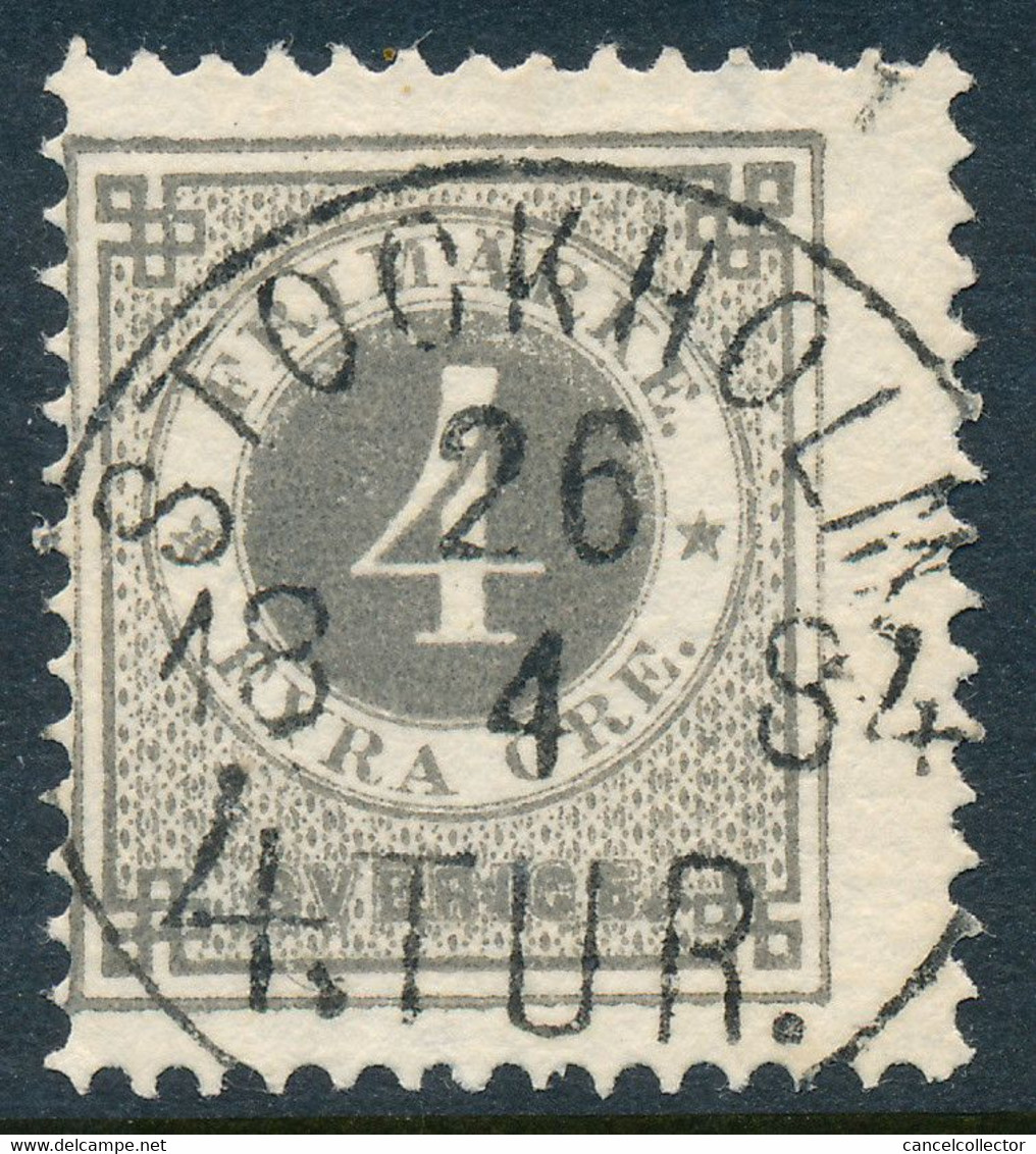 Sweden Suède Sverige 1877: Facit 29e, 4ö Deep Grey Ringtyp P13, Fine Used, LYX Cancel (DCSV00359) - 1872-1891 Ringtyp