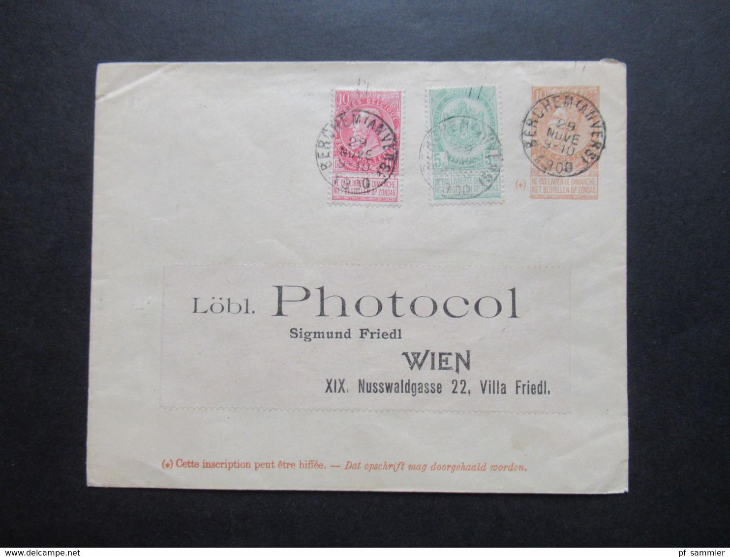 Belgien 1900 Ganzsachenumschlag Mit 2 Zusatzfrankaturen Stempel Berchem (Anvers) Auslandsbrief Nach Wien - Enveloppes-lettres