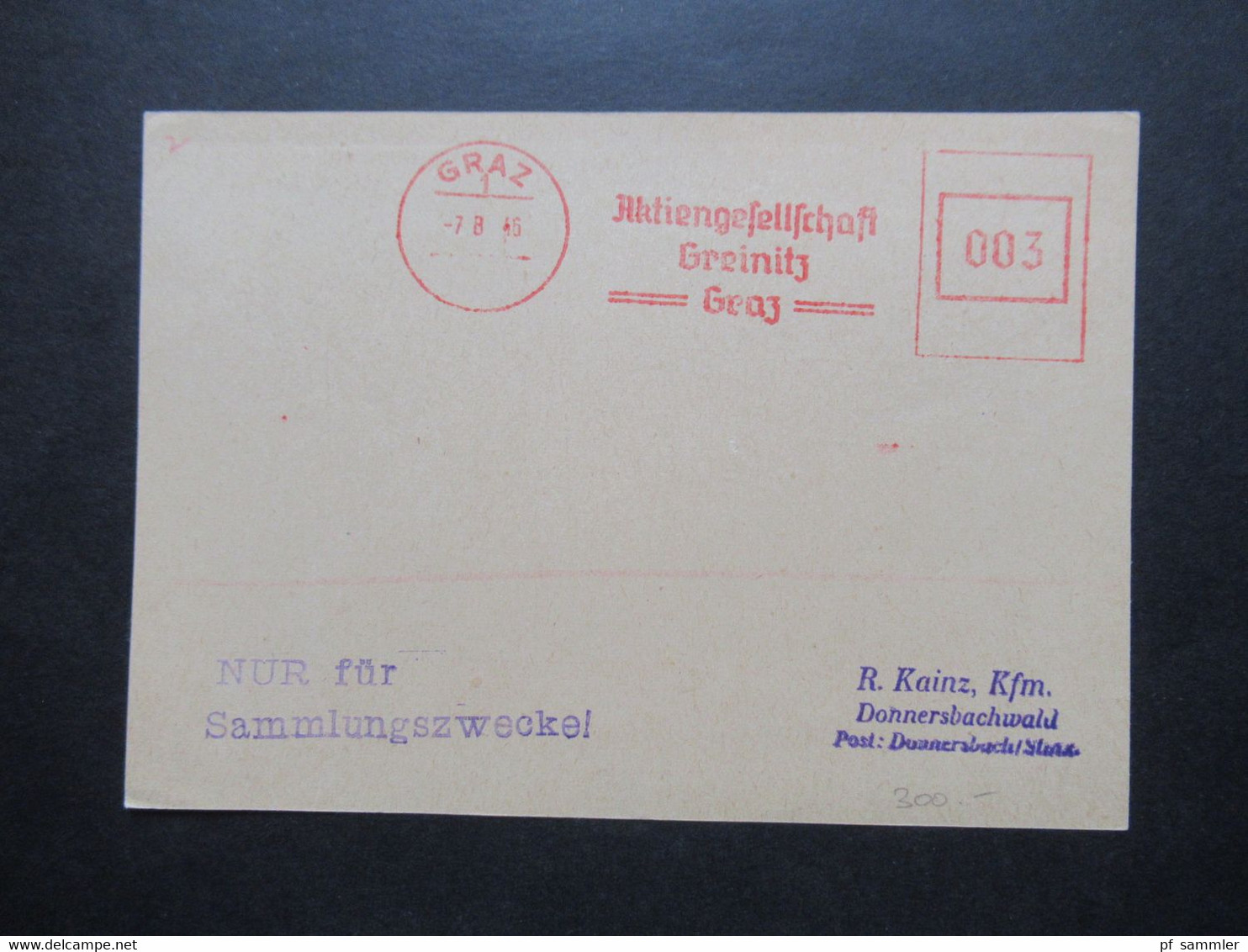 Österreich PK Aptierter Freistempel Nach Der Währungsumstellung Aktiengesellschaft Greinitz Graz Auf Alter Feldpostkarte - Covers & Documents