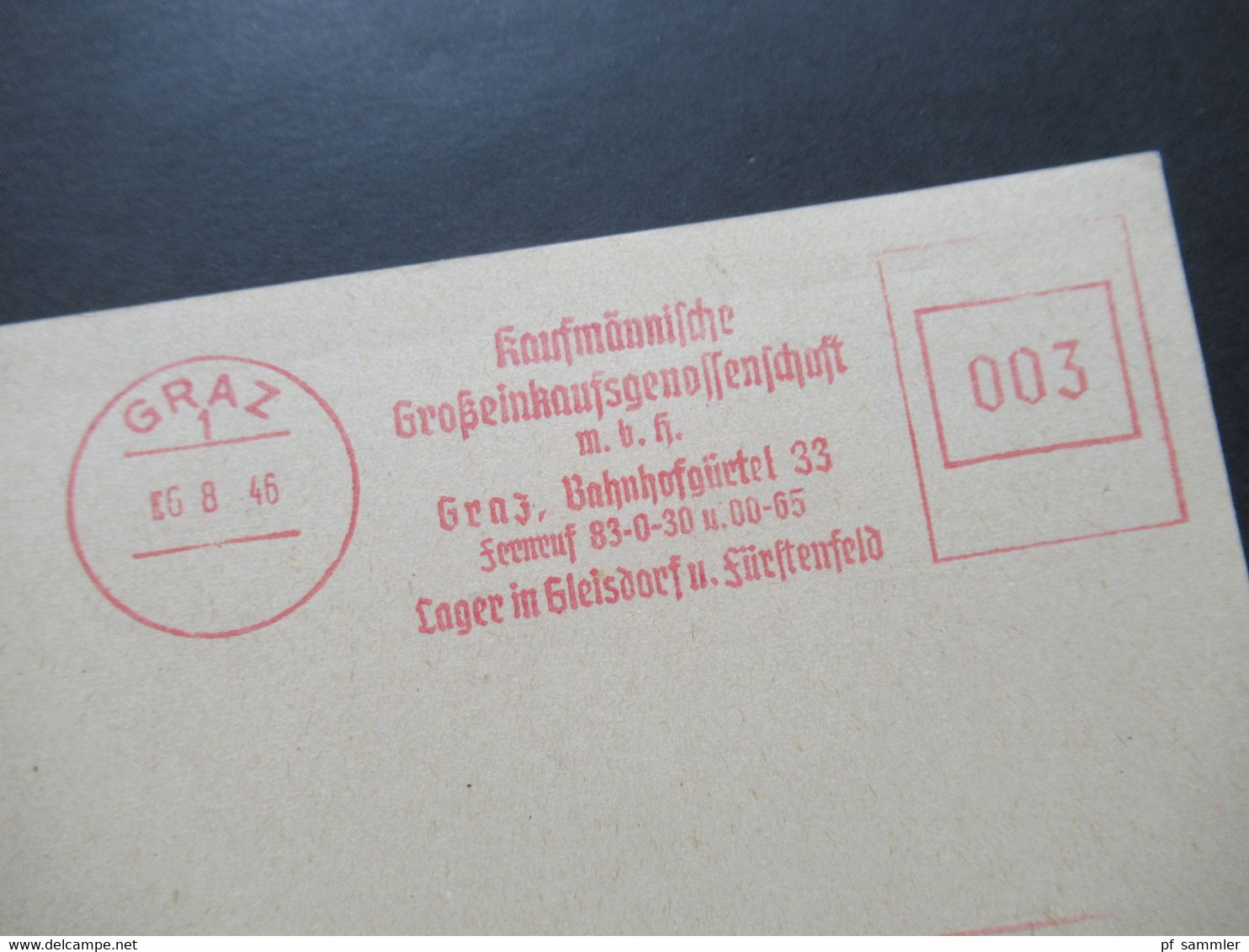 Österreich PK aptierter Freistempel Kaufmännische Großeinkaufsgenossenschaft Graz 1x auf alter Feldpostkarte