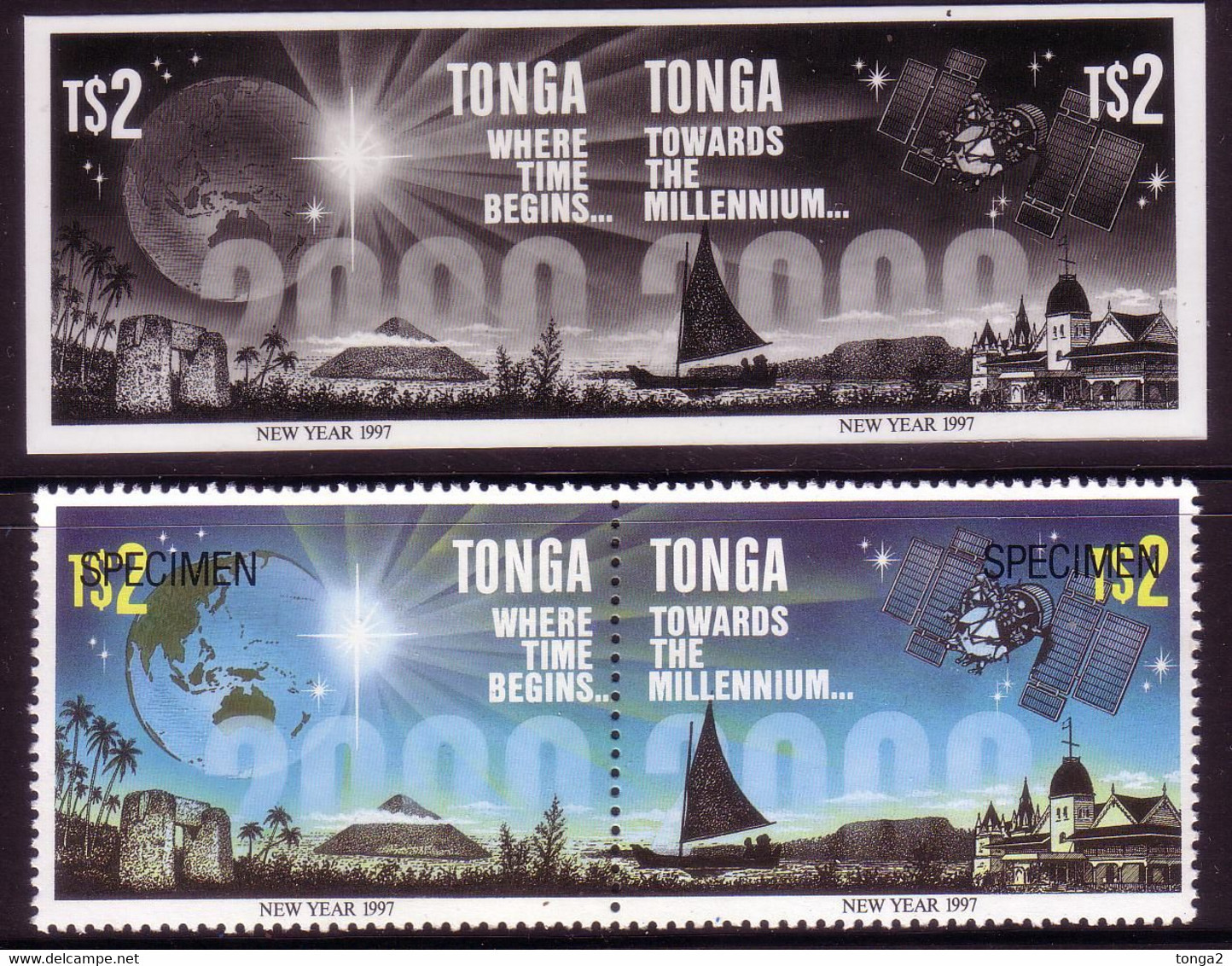 Tonga 1996 - $2.00 Proof Pair + Specimen Pair - Space - Satellite - Globe - Oceania