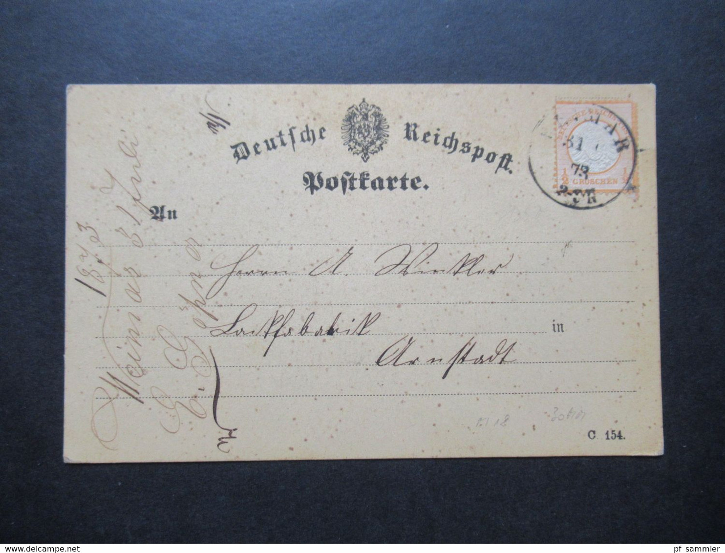 DR Großer Brustschild Mi.Nr.18 EF Postkarte Stempel K1 Weimar 31.7.1873 - Storia Postale