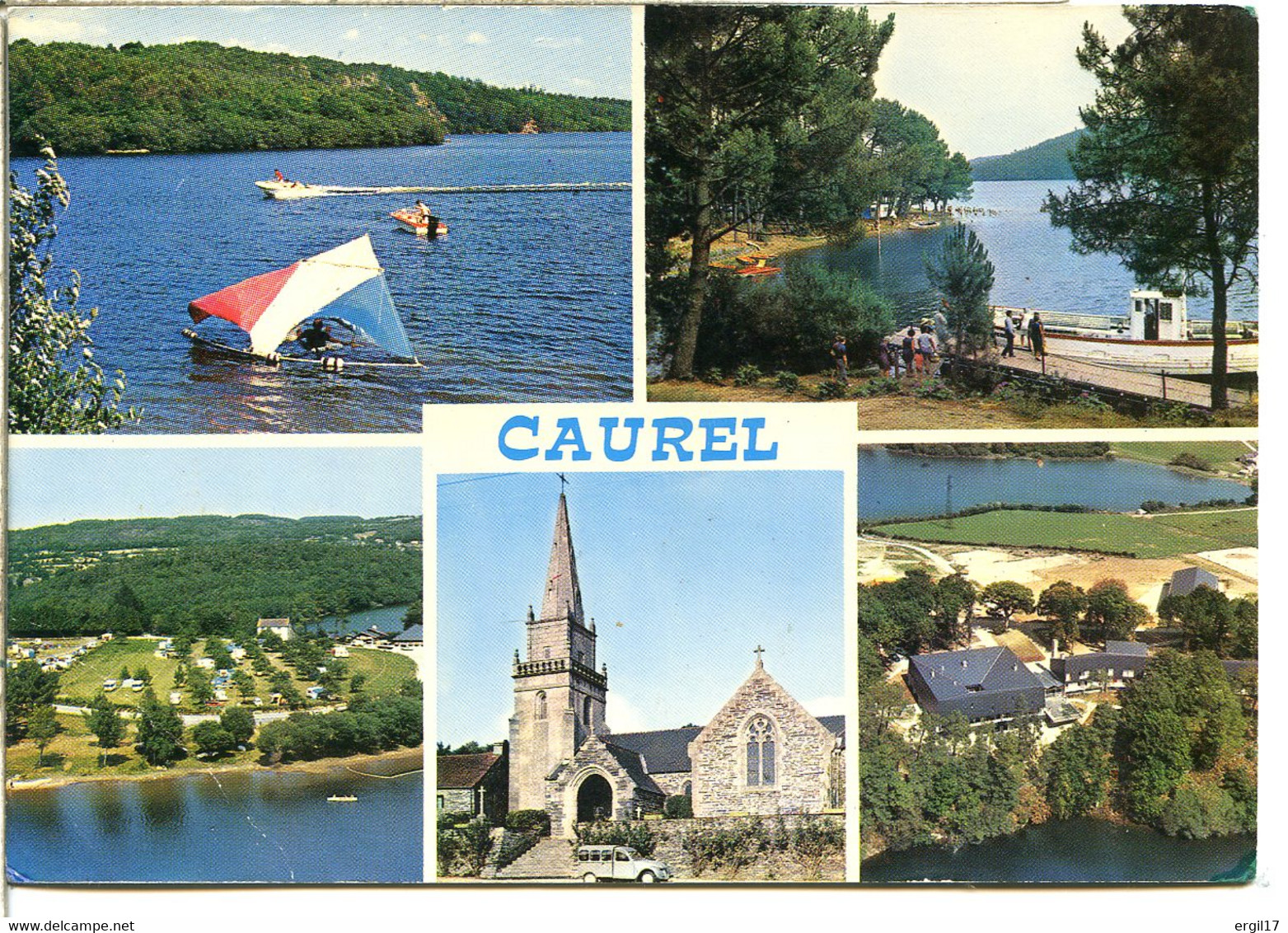 22530 CAUREL - Vues Du Lac, Camping, Une 2CV Citroën AU Ou AZU Devant L'église - Caurel