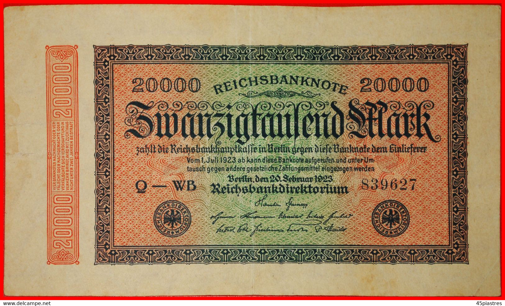 * REICHSBANKNOTE: GERMANY ★ 20000 MARK 1923 G And D In Stars! CRISP!★LOW START ★ NO RESERVE! - 20.000 Mark