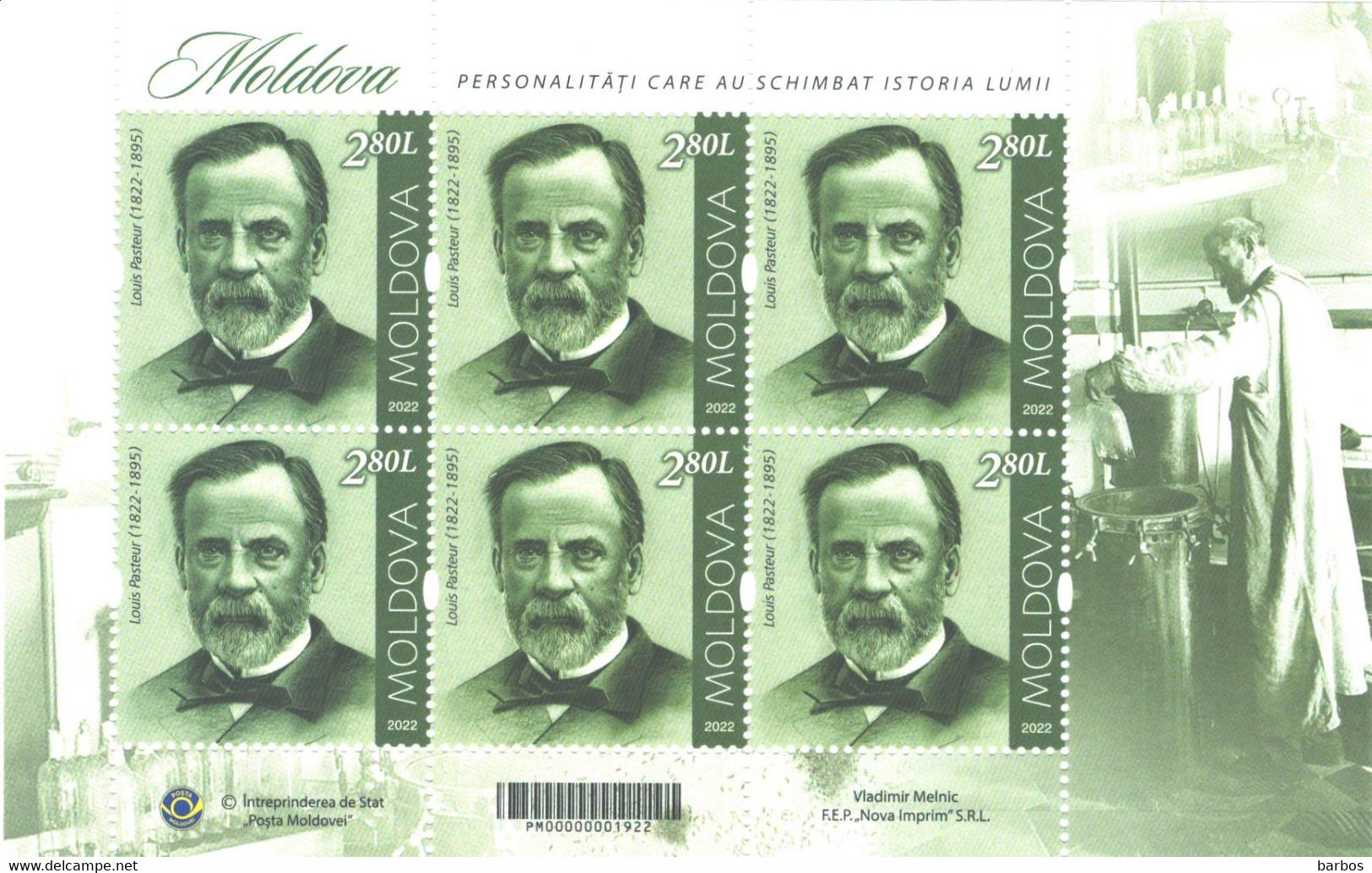 2022 , Moldova ,Personalities Who Changed The World History,  Louis Pasteur (1822-1895), French Inventor, Sheetlet, MNH - Louis Pasteur