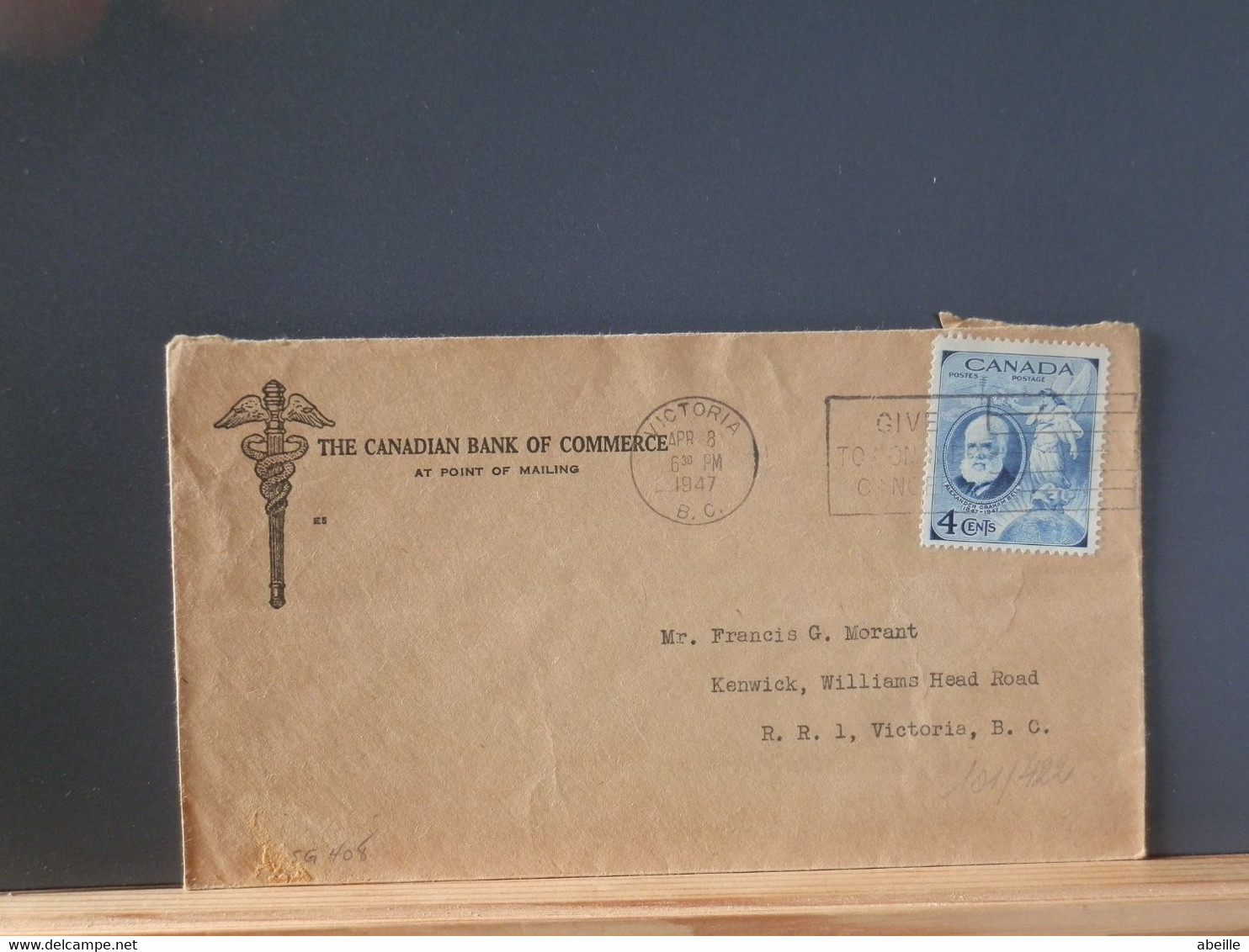 101/422    LETTRE  CANADA 1947 - Briefe U. Dokumente