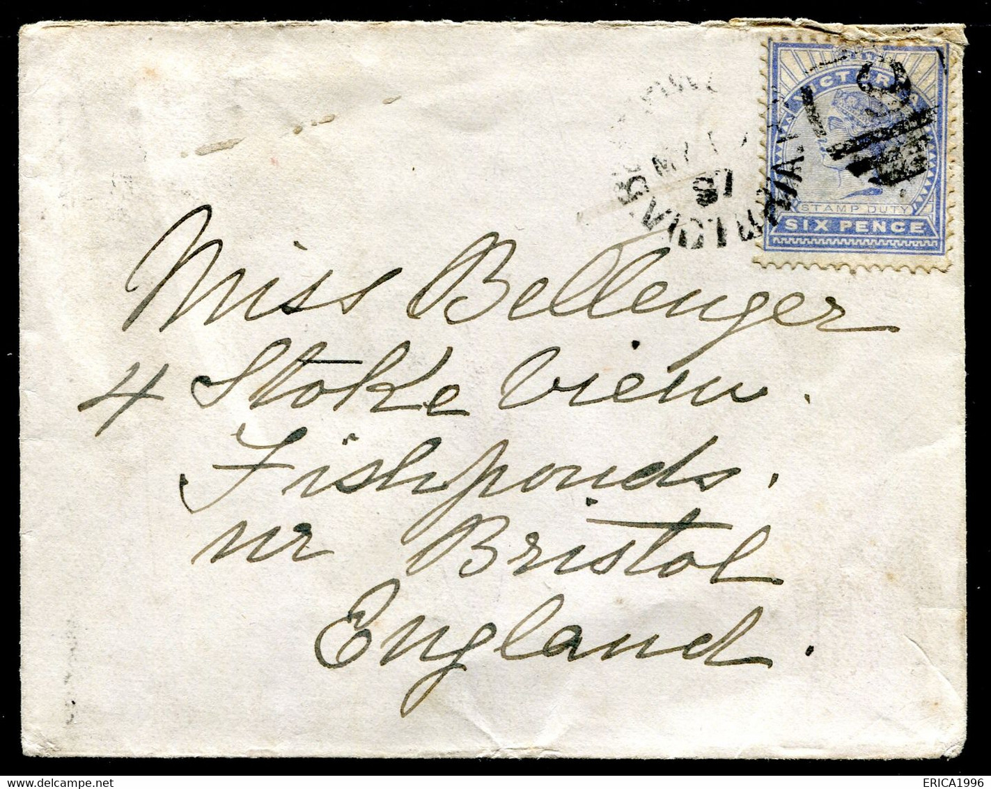 Z3481 VICTORIA (AUSTRALIA) 1887 Lettera Di Piccole Dimensioni Affrancata Con 6 D. Per Bristol (ran Bretagna), Annulli Di - Lettres & Documents