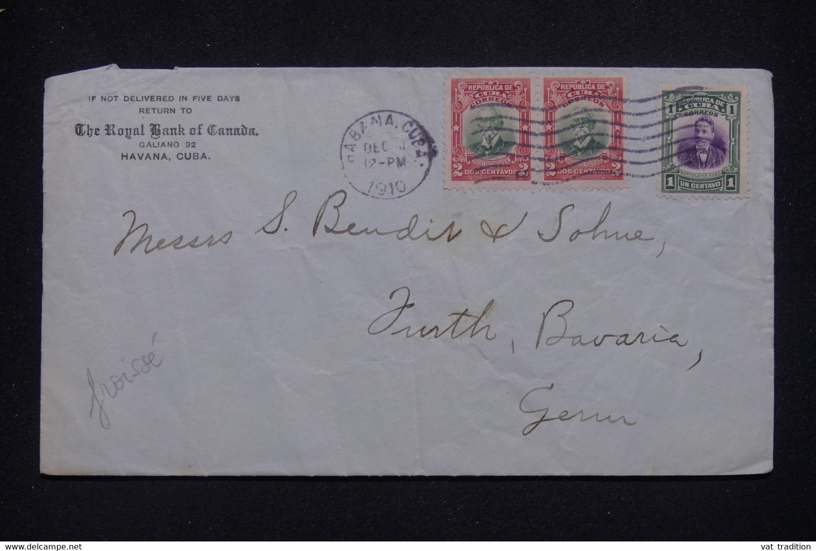 CUBA - Enveloppe Commerciale De Havana Pour L'Allemagne En 1910 -  L 135171 - Cartas & Documentos