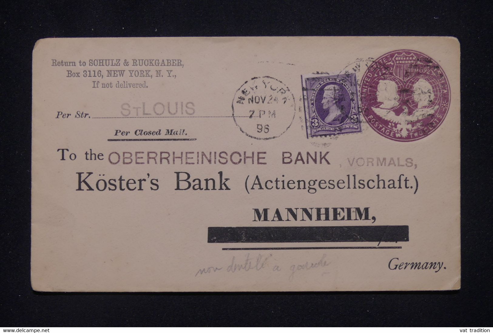ETATS UNIS - Entier Postal Commercial + Complément De New York Pour L 'Allemagne En 1896 -  L 135174 - ...-1900