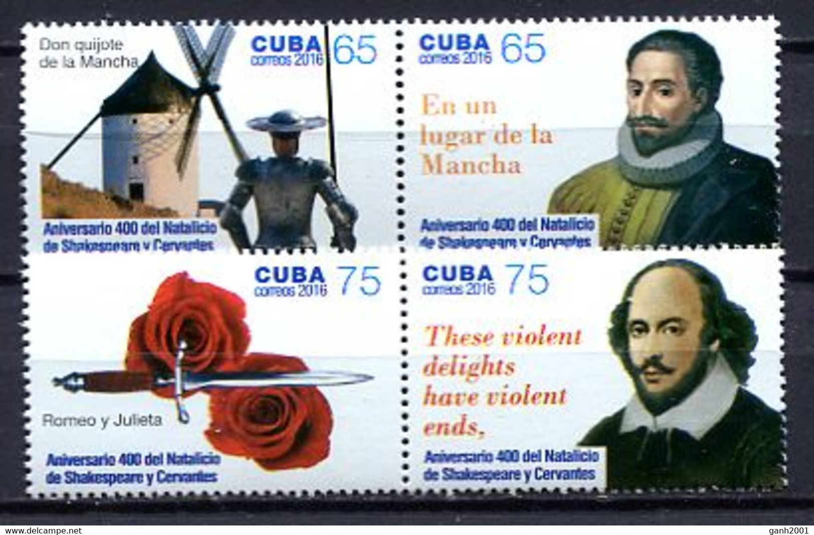 Cuba 2016 / William Shakespeare & Miguel De Cervantes MNH Don Quijote / Cu3932  40-8 - Ecrivains