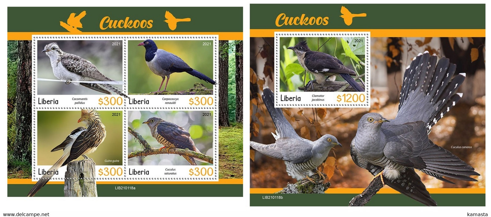 Liberia 2021 Cuckoos. (118) OFFICIAL ISSUE - Cuckoos & Turacos