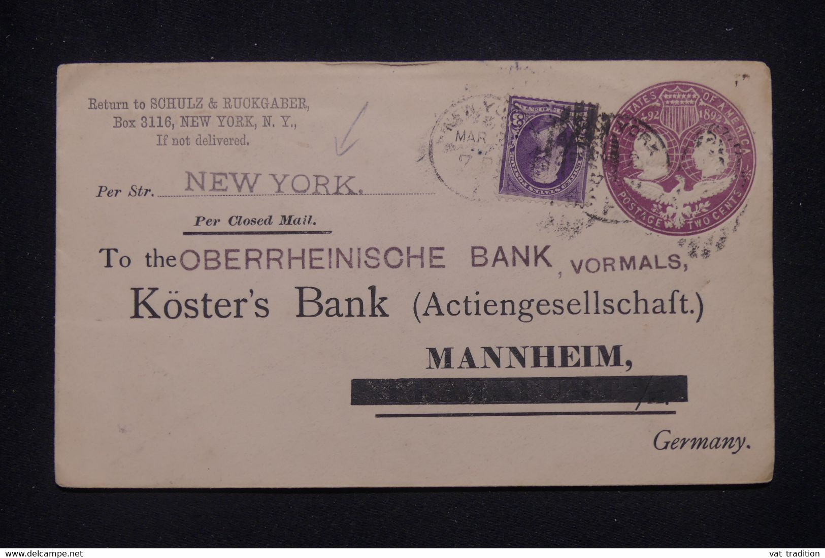 ETATS UNIS - Entier Postal + Complément De New York Pour L'Allemagne -  L 135178 - ...-1900