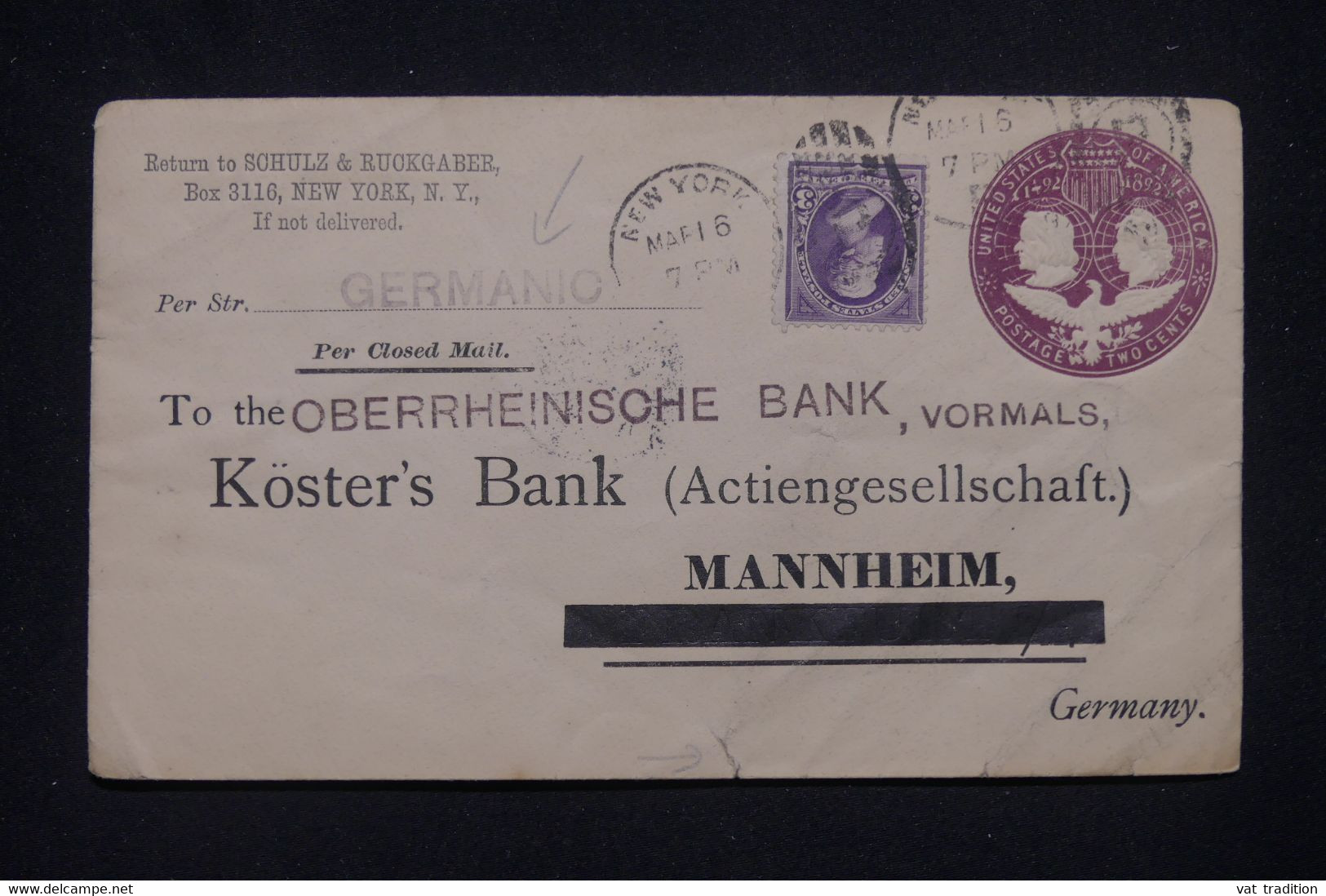 ETATS UNIS - Entier Postal + Complément De New York Pour L'Allemagne En 1897 -  L 135179 - ...-1900