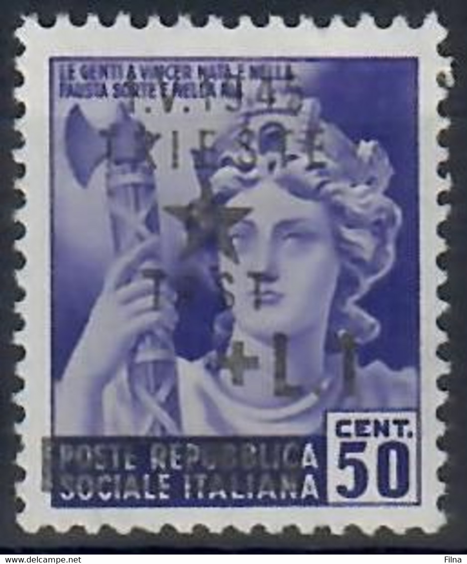 ITALIA 1945 - OCCUPAZIONE JUGOSLAVA DI TRIESTE TRST - 1 L. Su 50 C. Violetto - VARIETA' SOPRASTAMPA EVANESCENTE - MNH/** - Joegoslavische Bez.: Trieste