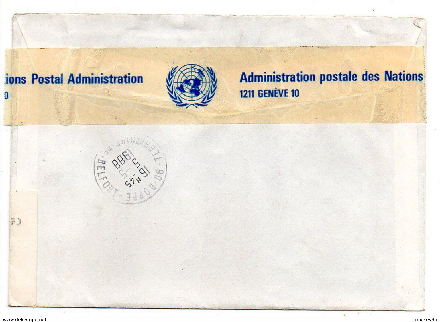 ONU--Nations Unies Genève --1988--Lettre Recommandée Pour ROPPE-90 (France)..composition De Timbres - VN