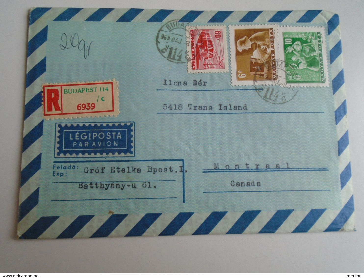 D191629  Hungary  Registered  Airmail Cover To Canada 1967     Montreal - Covers & Documents