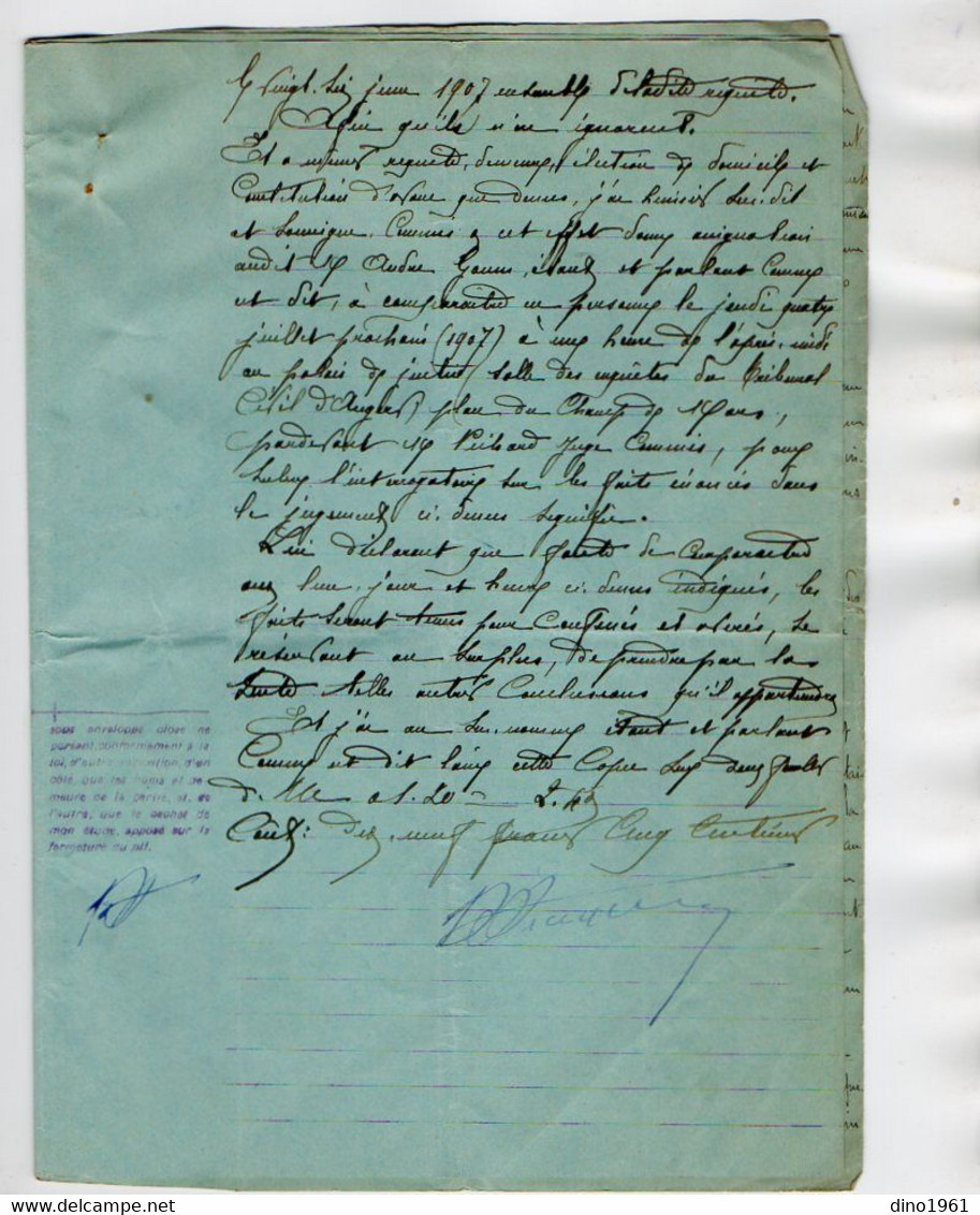 VP21.094 - 1907 - Papier Du Greffe Du Tribunal Civil D'ANGERS Et Concernant La Famille GOUIN - Manuscrits