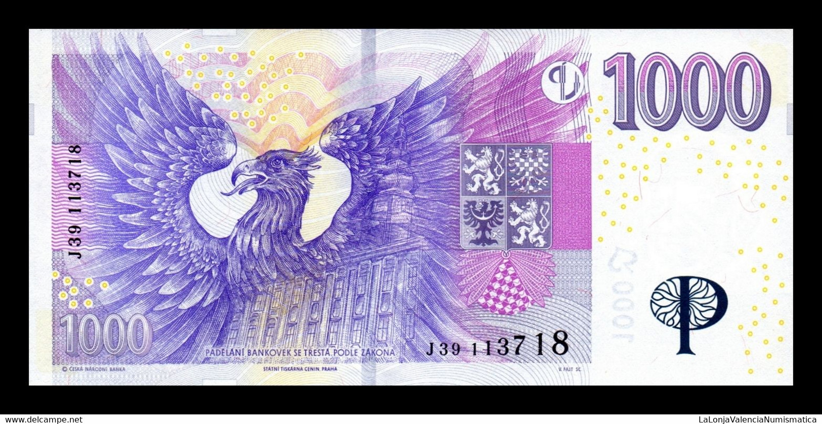 República Checa Czech Republic 1000 Korun 2008 Pick 25c Serie J SC UNC - Czech Republic