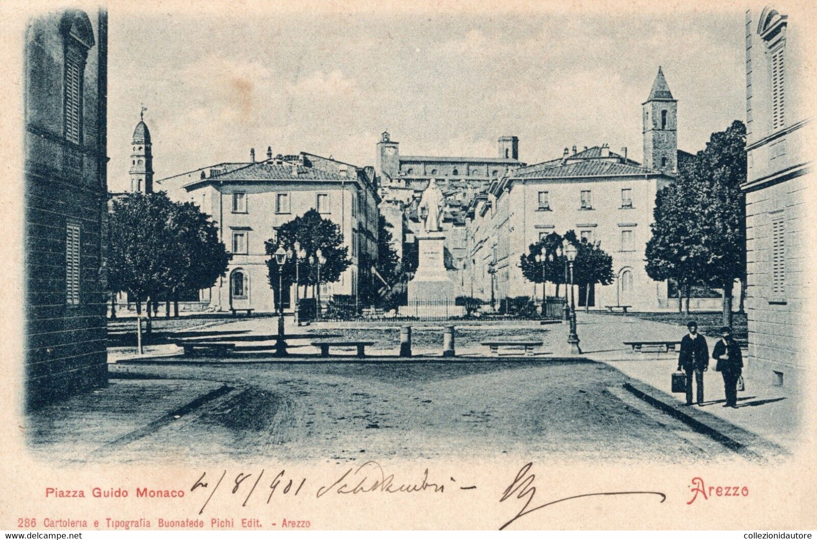 AREZZO - CARTOLINA FP SPEDITA NEL 1901 - PIAZZA GUIDO MONACO - ANIMATA - Arezzo