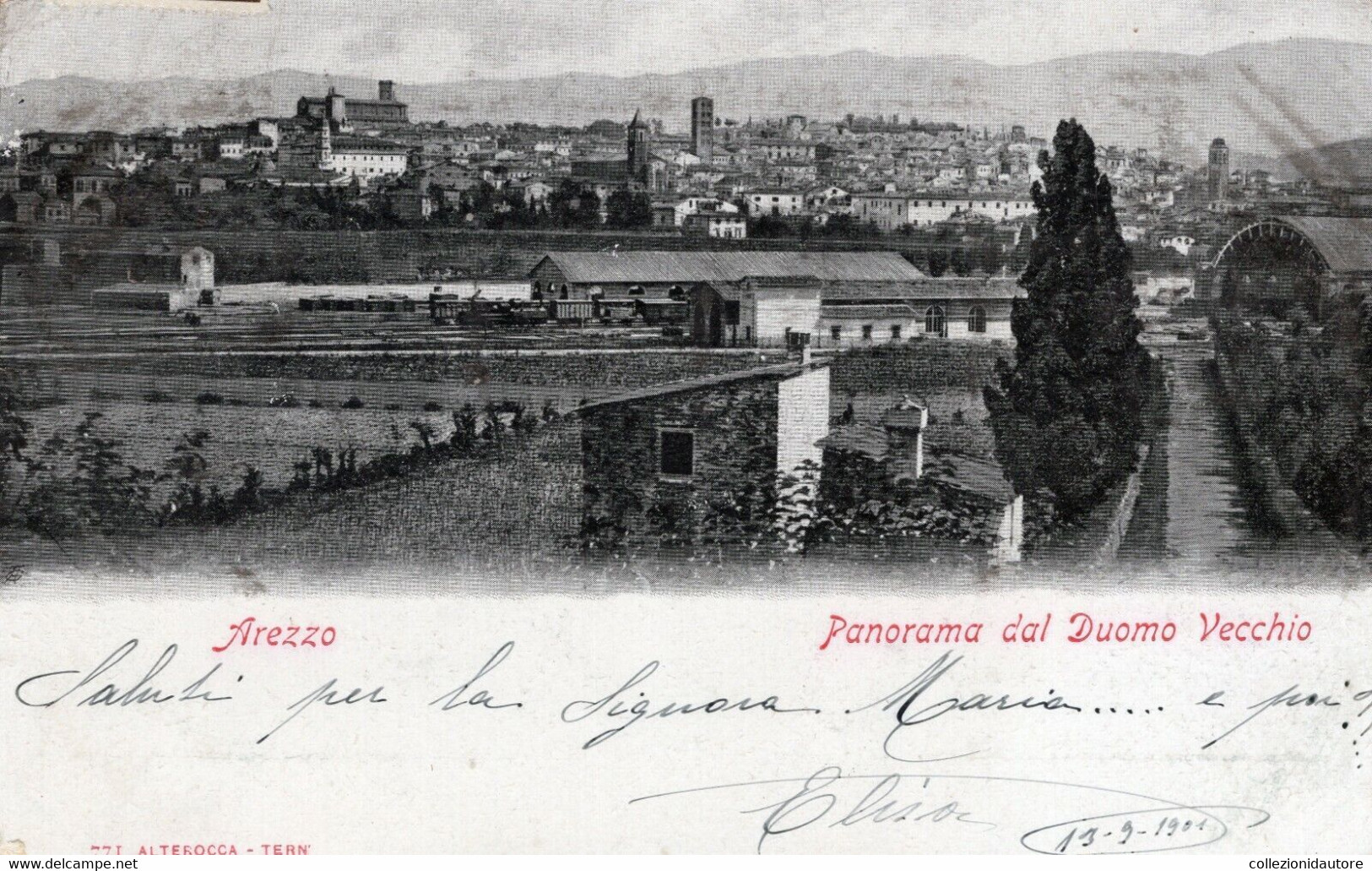 AREZZO - CARTOLINA FP SPEDITA NEL 1901 - PANORAMA DAL DUOMO VECCHIO - Arezzo