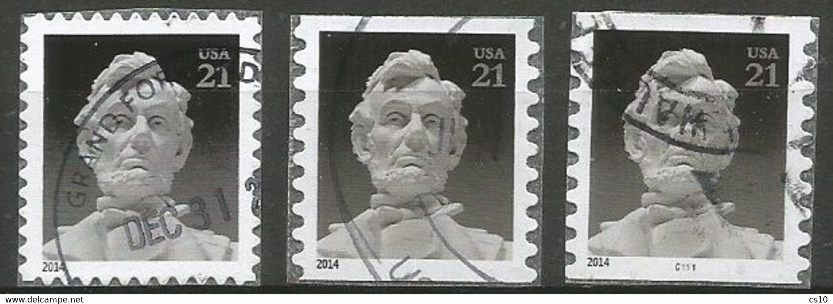 USA 2014 Abraham Lincoln Memorial Statue  SC.#4860 Sheet + 4961 Coil + Coil Number - Cpl 3v Set VFU - Roulettes