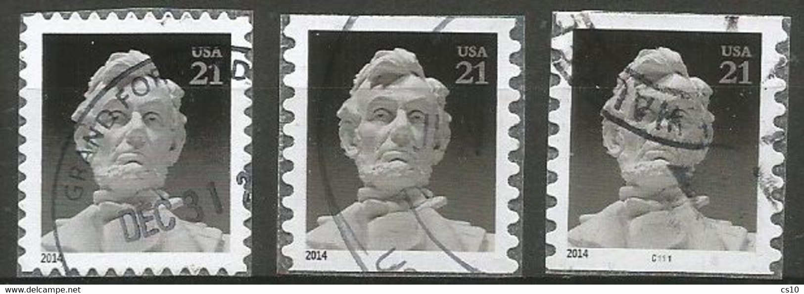 USA 2014 Abraham Lincoln Memorial Statue  SC.#4860 Sheet + 4961 Coil + Coil Number - Cpl 3v Set VFU - Roulettes (Numéros De Planches)