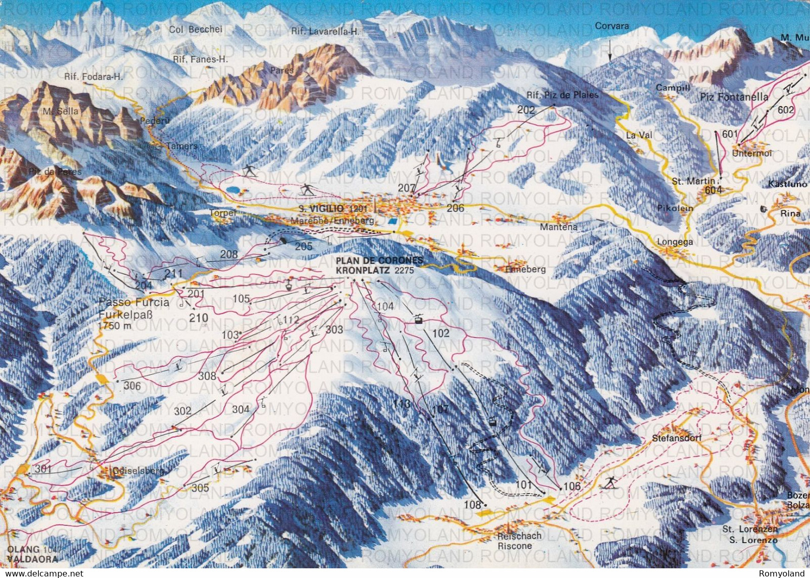 CARTOLINA  S.VIGILIO DI MAREBBE M.1201,BOLZANO,TRENTINO ALTO ADIGE-SKIRAMA-PLAN DE CORONES M.2275,VACANZA,VIAGGIATA 1985 - Bolzano (Bozen)