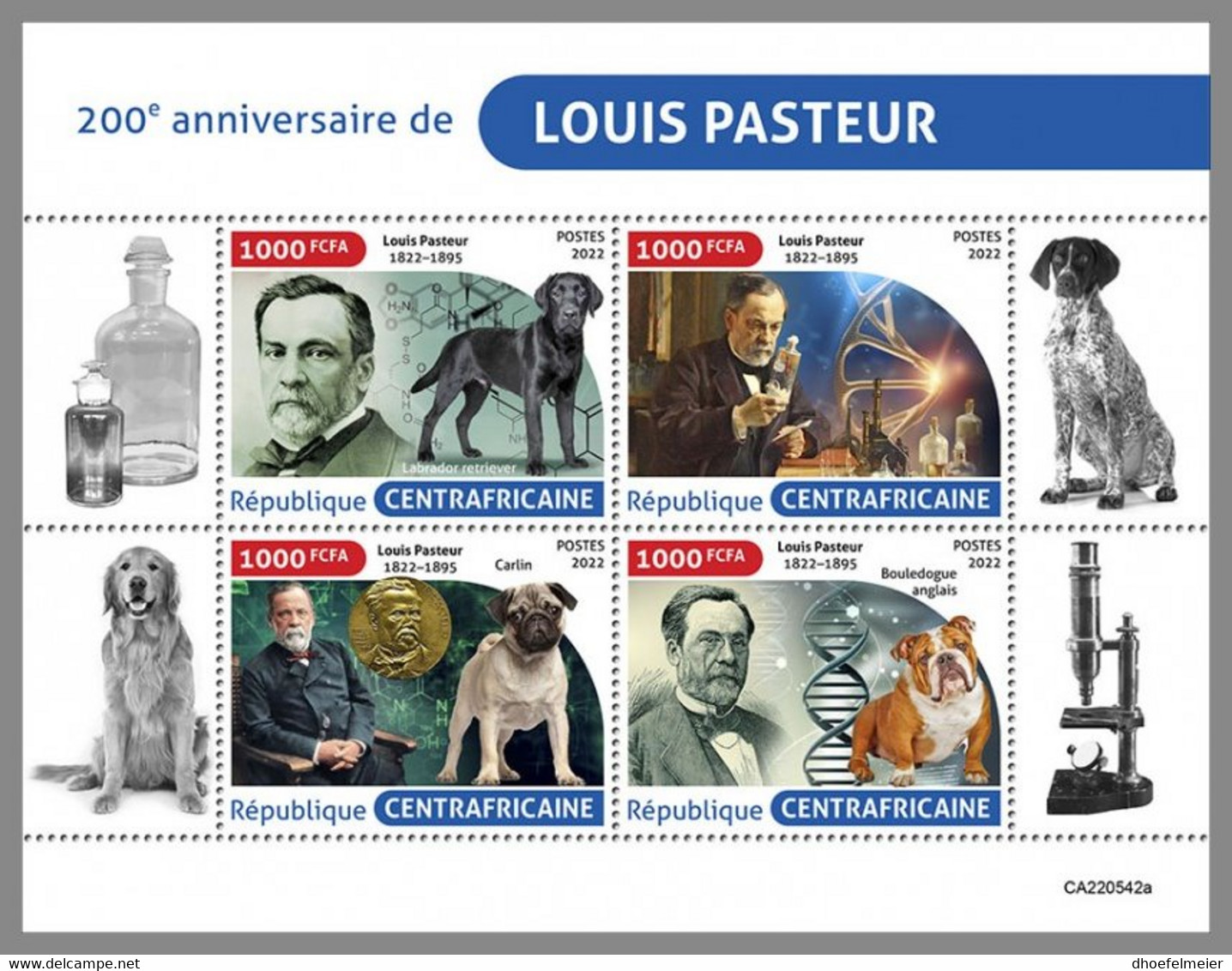 CENTRALAFRICA 2022 MNH Louis Pasteur M/S - OFFICIAL ISSUE - DHQ2247 - Louis Pasteur