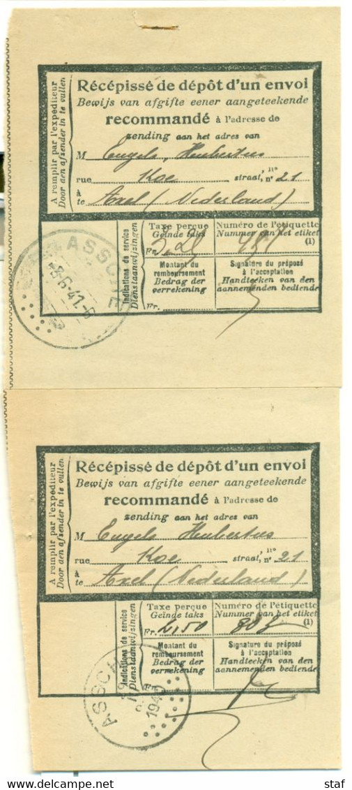 2 Verschillende Puntstempels Asse Op Ontvangstbewijs Aangetekend Schrijven - Postmarks - Points