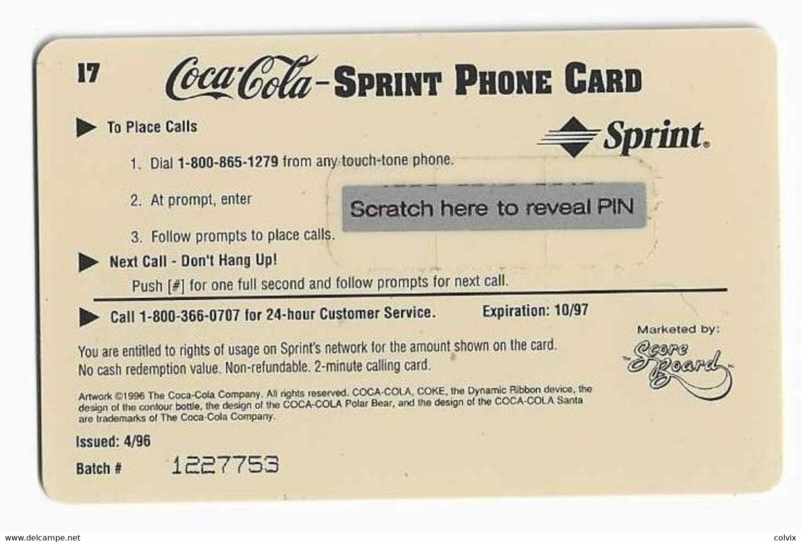 USA PERE NOEL COCA COLA SPRINT 2$ DATE 4/96 MINT NEUVE BOISSON - Kerstmis