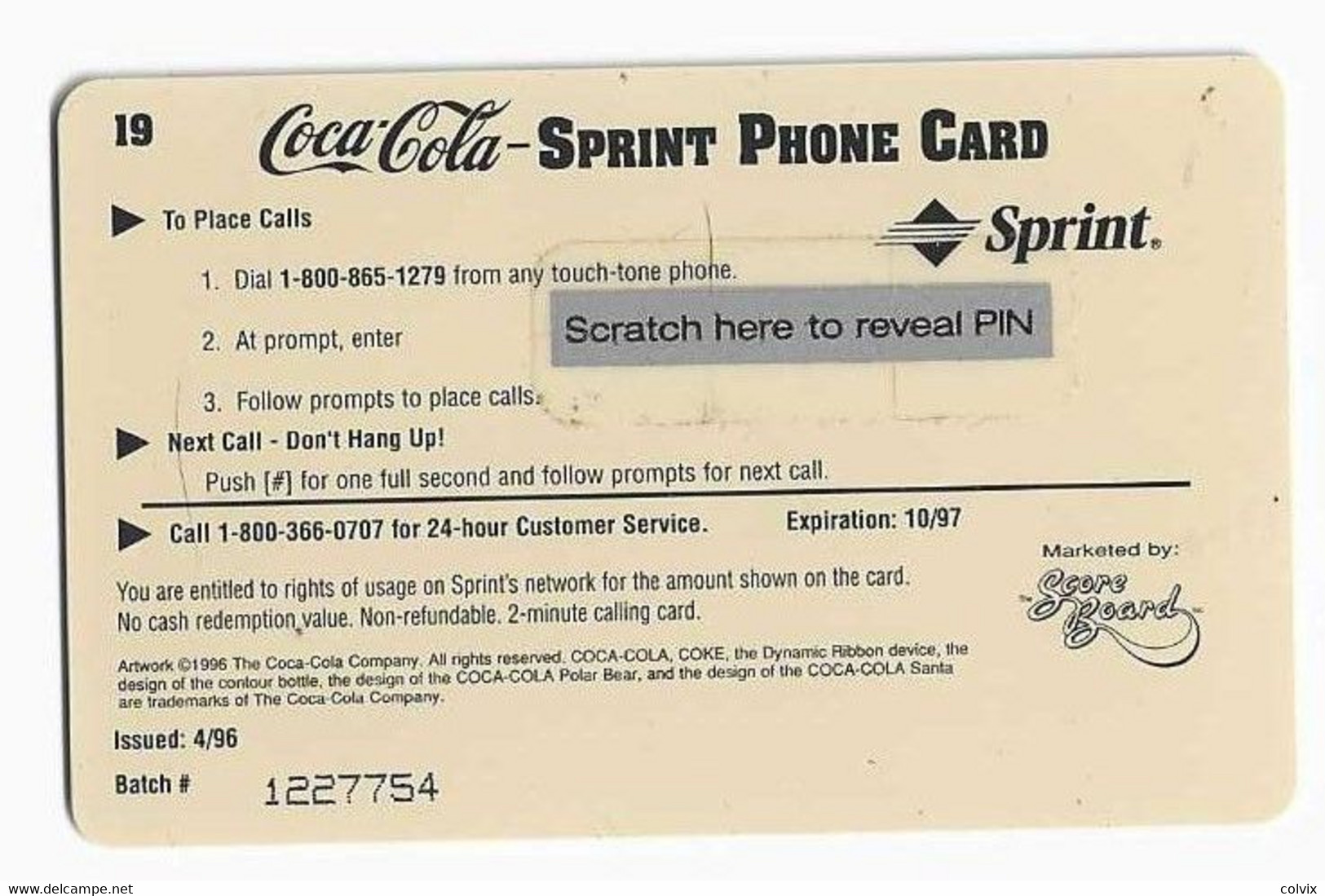 USA PERE NOEL COCA COLA SPRINT 2$ DATE 10/97 MINT NEUVE BOISSON - Navidad