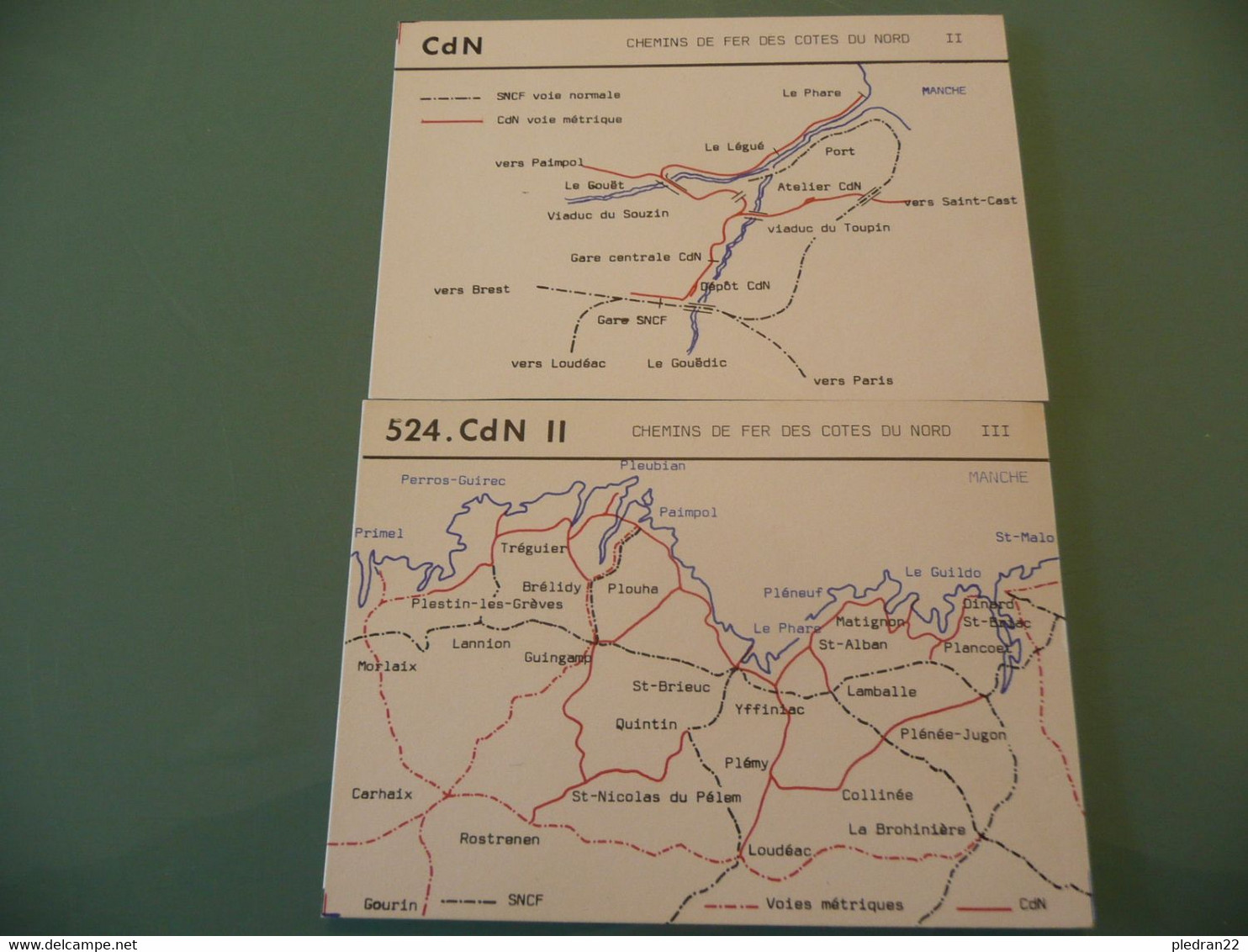 2 PETITES CARTES CARTONNEES DES CHEMINS DE FER DES COTES DU NORD - Cartes Topographiques