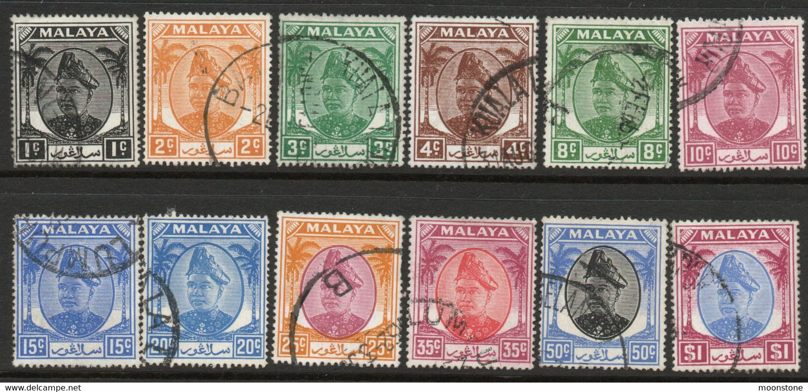 Malaya Selangor 1949-55 Sultan Alam Shah Definitives Part Set Of 12 To $1, Used, Between SG 90/108 (MS) - Selangor