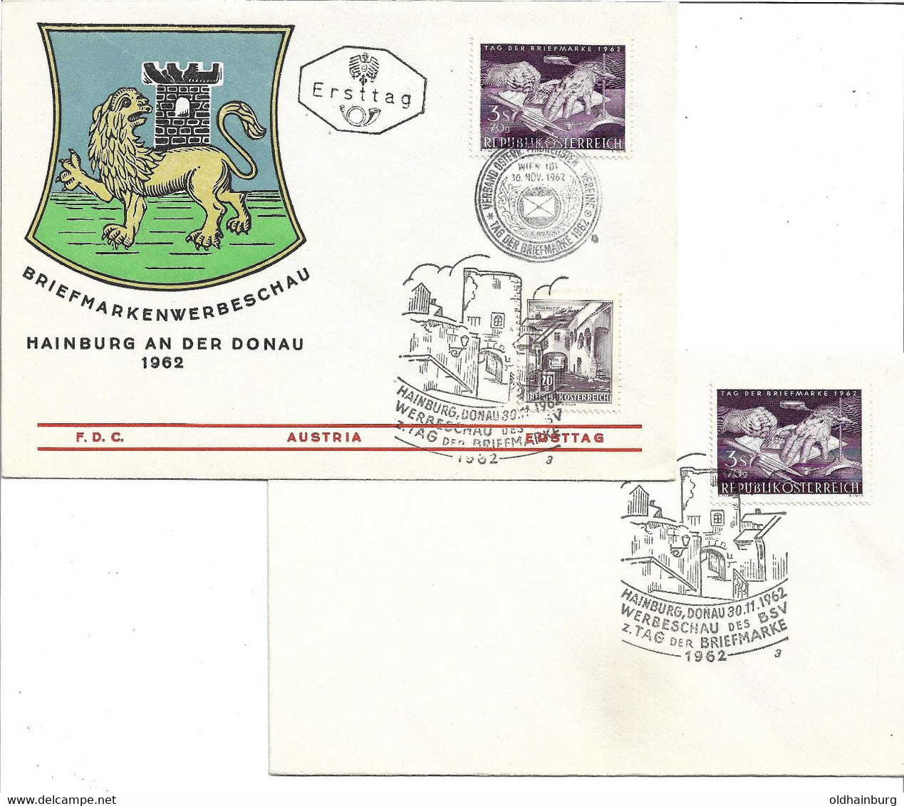 4140d: Heimatbelege Hainburg, Tag Der Briefmarke 1962, Wappen- Cachet - Hainburg