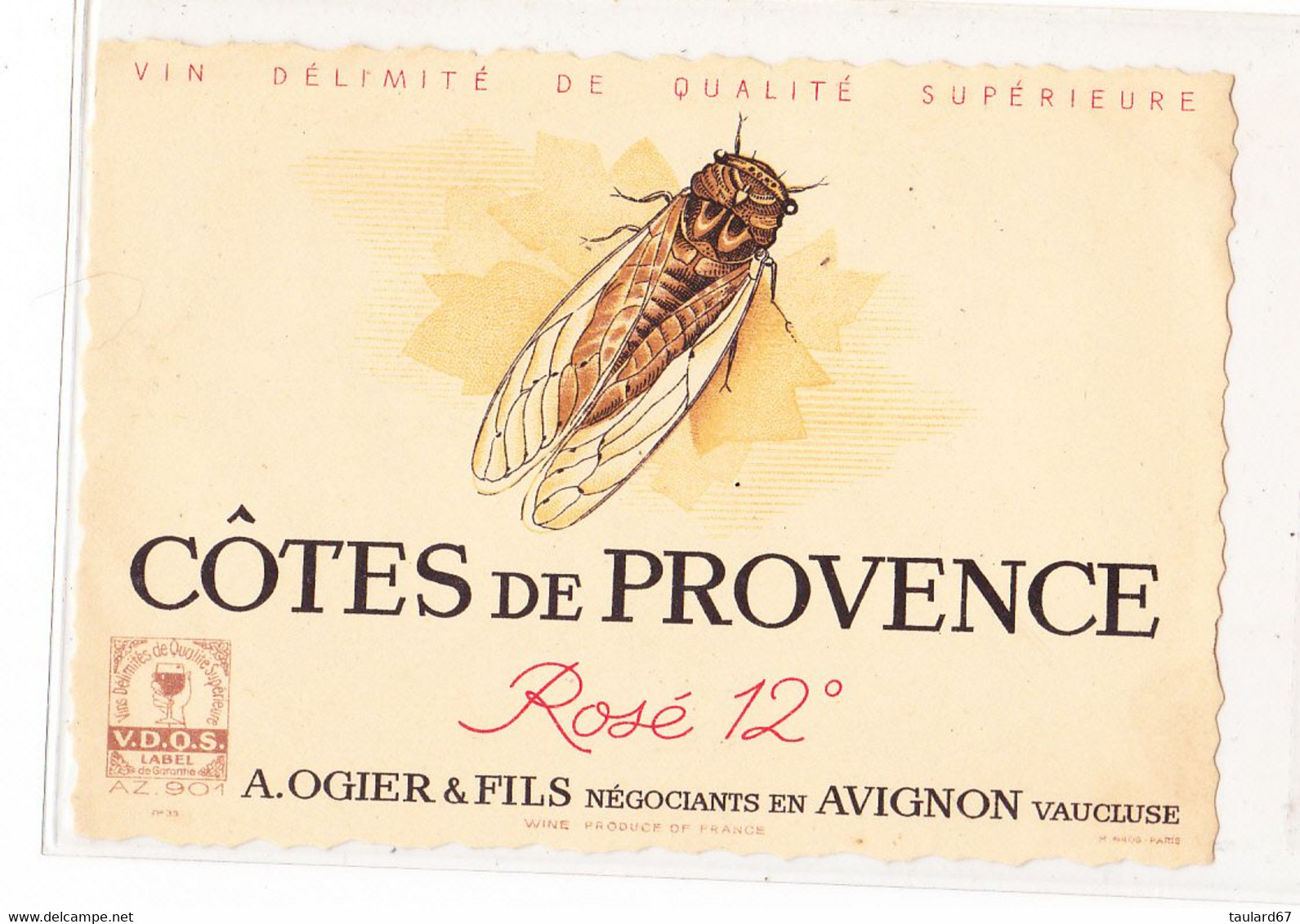 Cotes De Provence Rosé 12° A. Ogier Et Fils Négociants En Avignon Vaucluse - Rosés