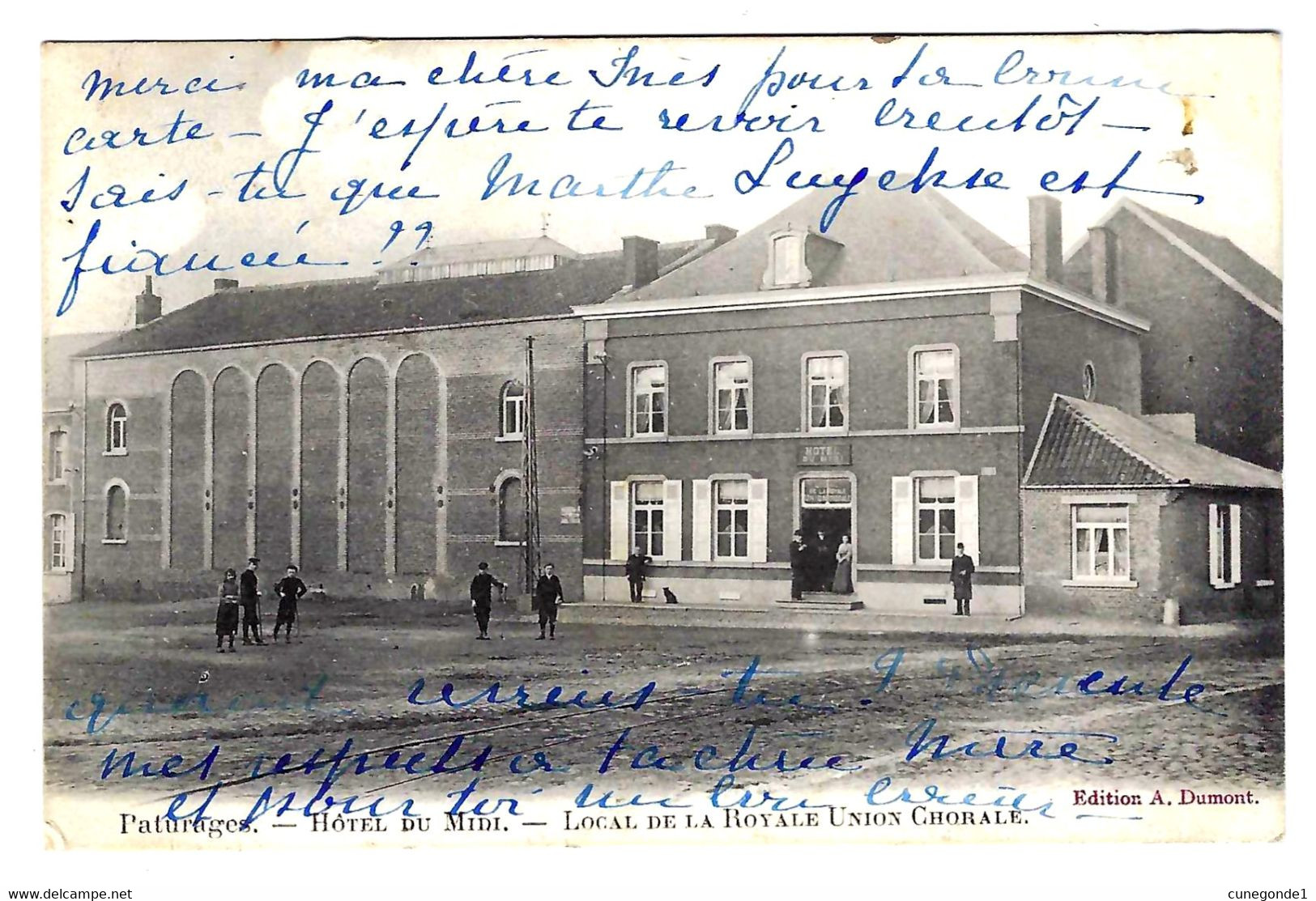 CPA PATURAGES - Hôtel Du Midi - Local De La Royale Union Chorale - Circulée En 1905 - Edit. A. Dumont - 2 Scans - Colfontaine