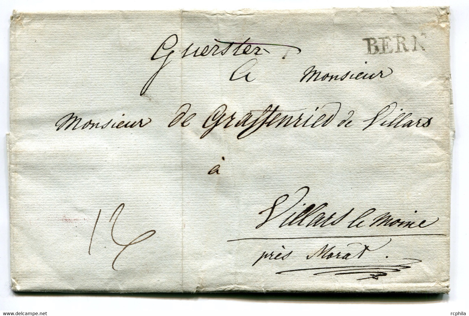 RC 24540 SUISSE ENVELOPPE PESANTE DE BERN POUR VILLARDS LE MOINE ( LETTRE SANS CORRESPONDANCE ) - ...-1845 Vorphilatelie