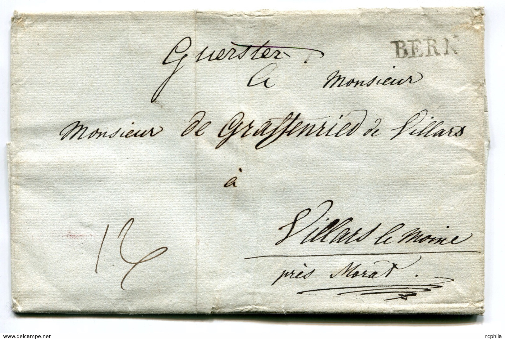 RC 24540 SUISSE ENVELOPPE PESANTE DE BERN POUR VILLARDS LE MOINE ( LETTRE SANS CORRESPONDANCE ) - ...-1845 Prephilately