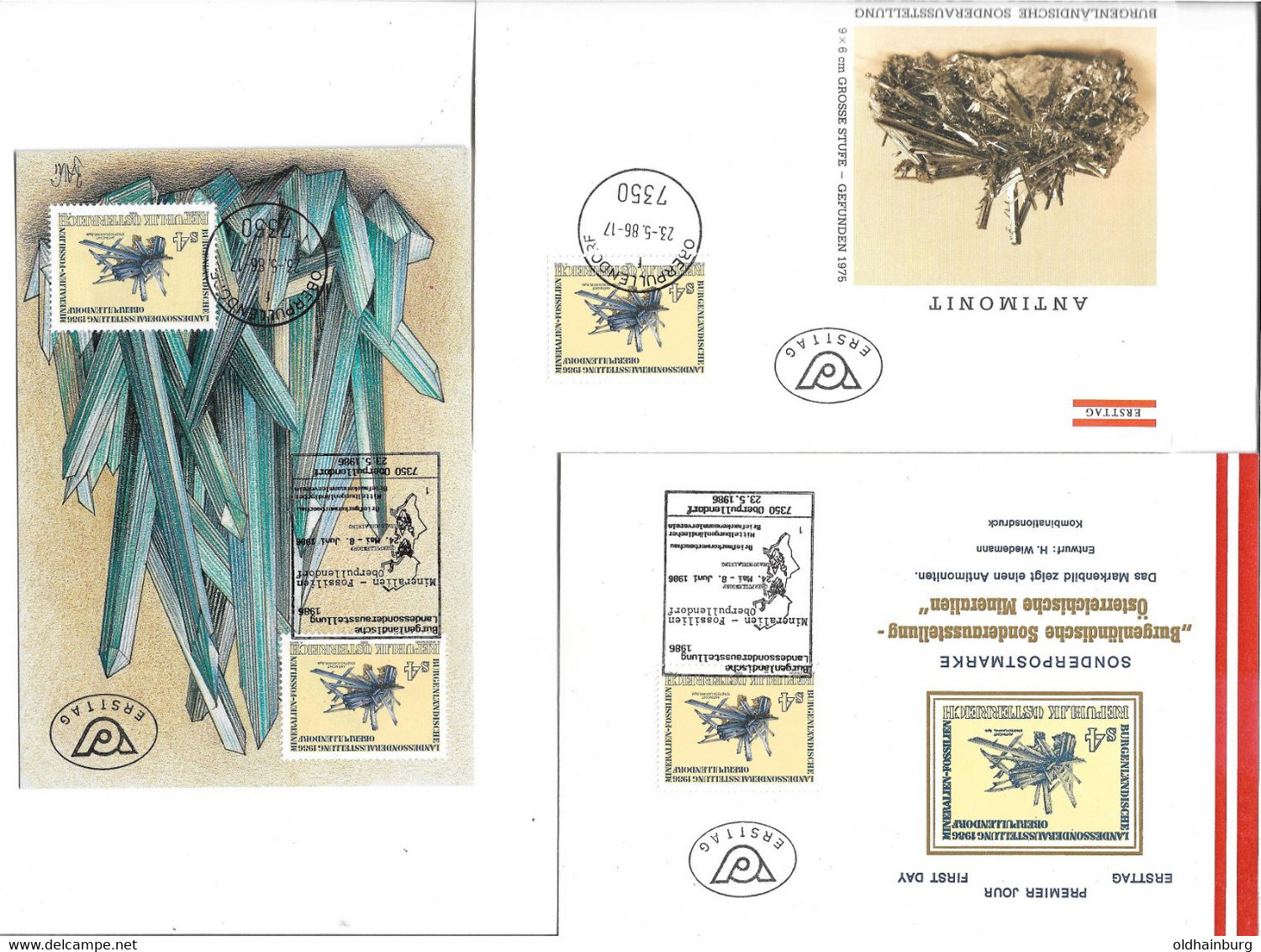 4140m: 7350 Oberpullendorf, 3 Belege Mit Guten Stempelkombinationen 1986 (Mineralien, Fossilien, Bergbau) - Güssing