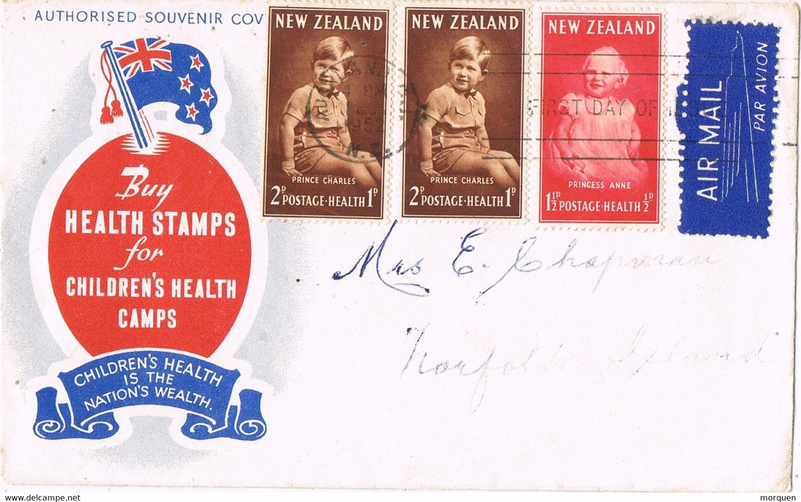 47904. Carta Aerea AUCKLAND (New Zealand) 1952. Children's Health Camps - Lettres & Documents