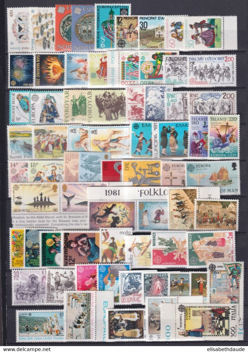 EUROPA CEPT / FOLKLORE - 1981 - ANNEE COMPLETE ** MNH - 69 TIMBRES + 4 BLOCS - COTE YVERT = 132 EUR - Volledig Jaar