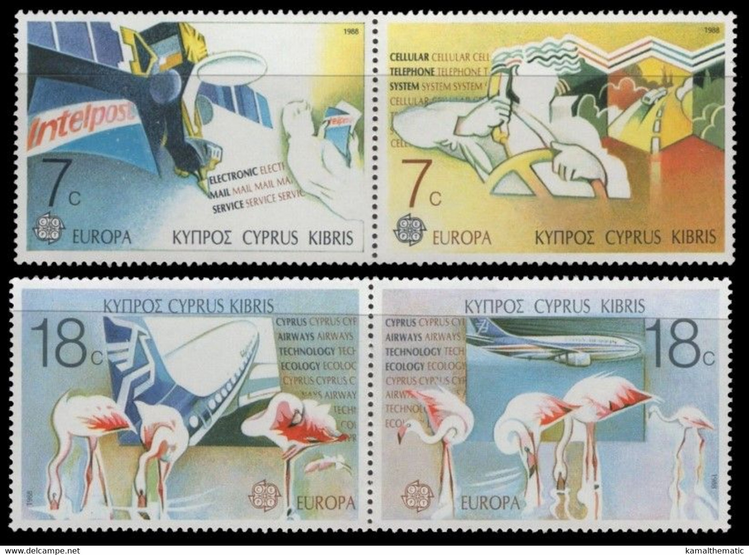 Cyprus 1988 MNH 4v, EUROPA Transport Communication, Birds Flamingo - Flamants