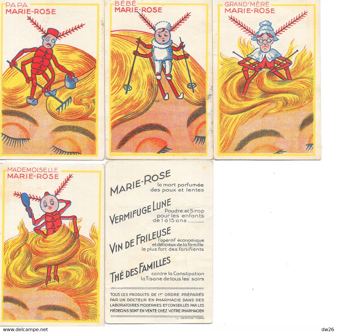 Publicité Pharmaceutique - Jeu Des Familles - Lot De 4 Cartes Marie-Rose: Grand'Mère, Mademoiselle, Papa, Bébé - Otros & Sin Clasificación