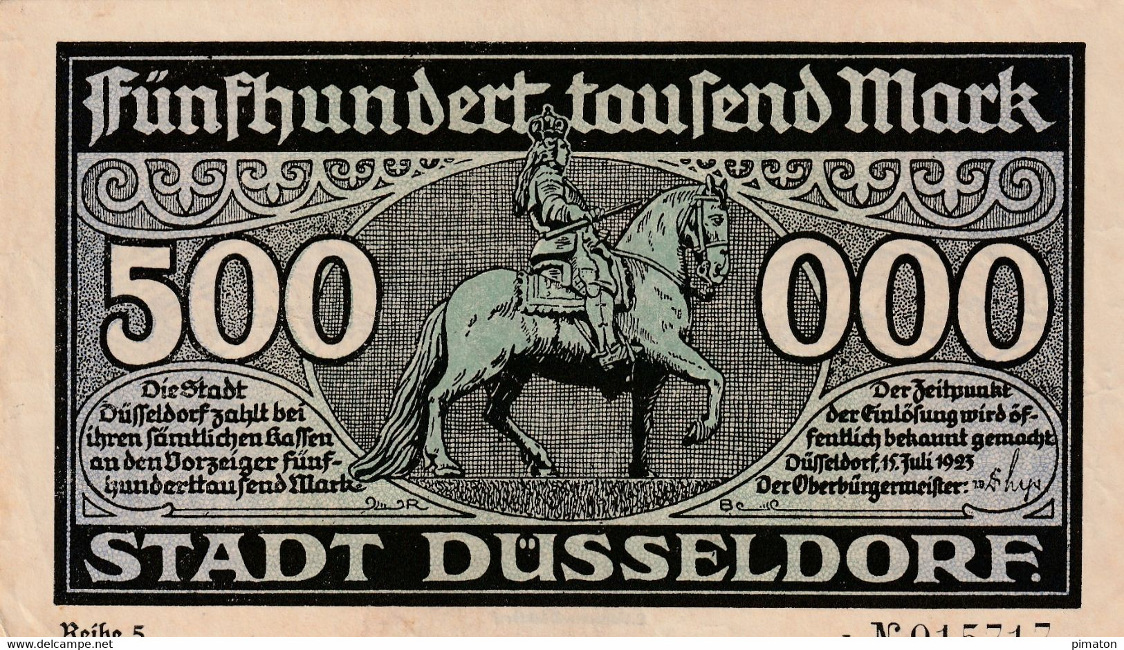 Billet De Necessité Allemand : STADT DUSSELDORF 500 000 Mark 1923 - 500000 Mark