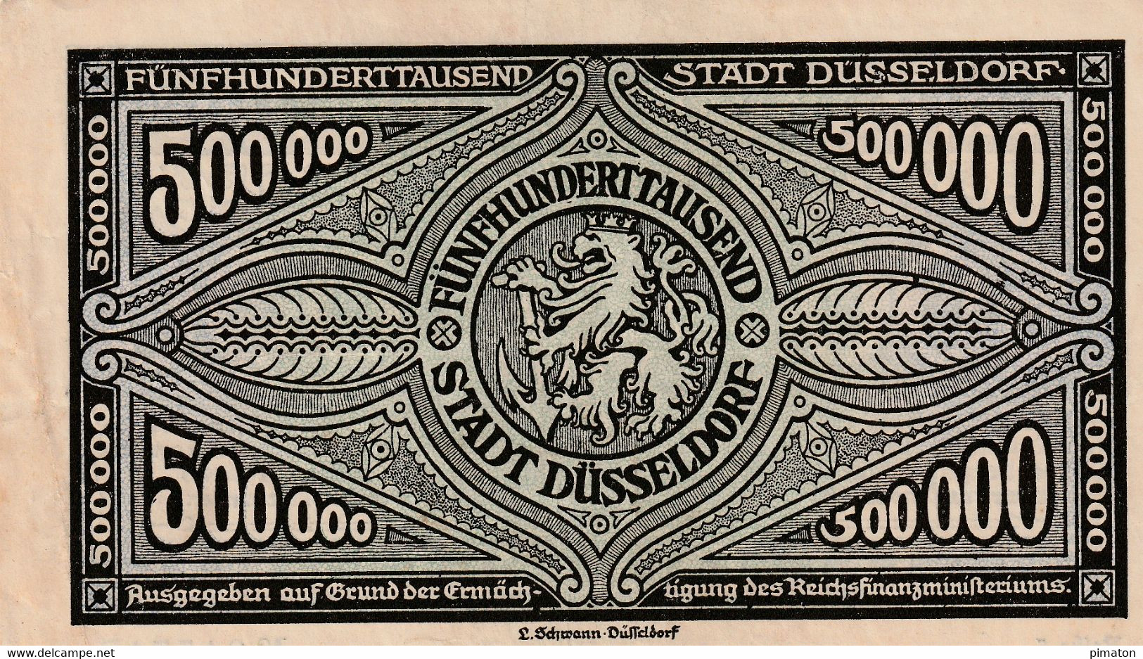 Billet De Necessité Allemand : STADT DUSSELDORF 500 000 Mark 1923 - 500.000 Mark