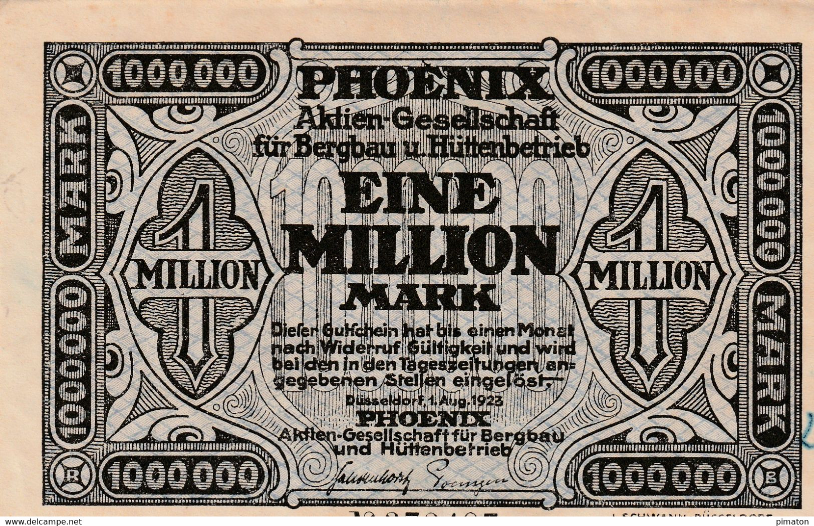 Eine Million Mark  PHOENIX 1923 - 1 Million Mark