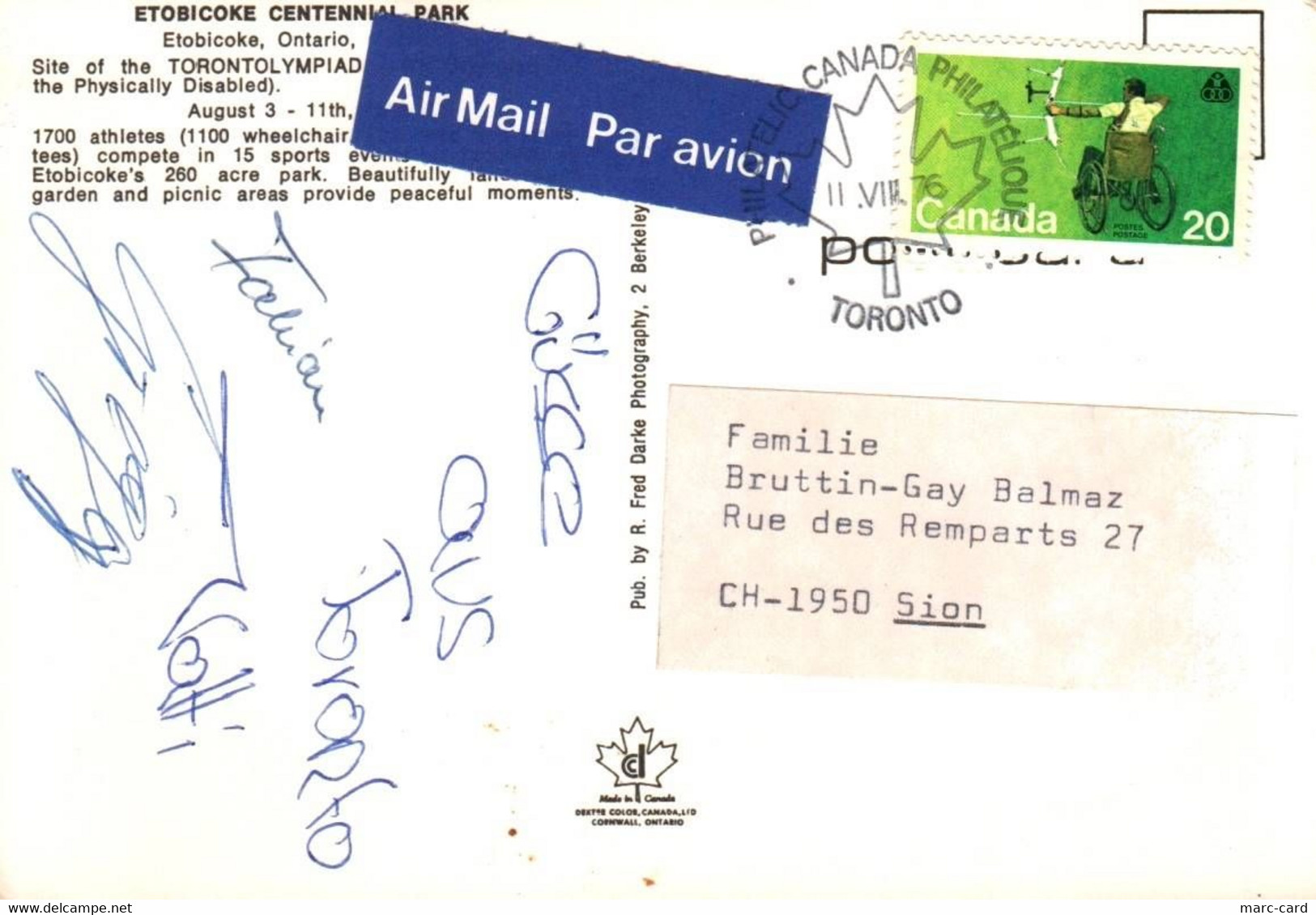 A04546 TORONTO ETOBICOKE CENTENNIAL PARK TORONTOLYMPIADE AIR MAIL CAMPI DI ATLETICA - Toronto