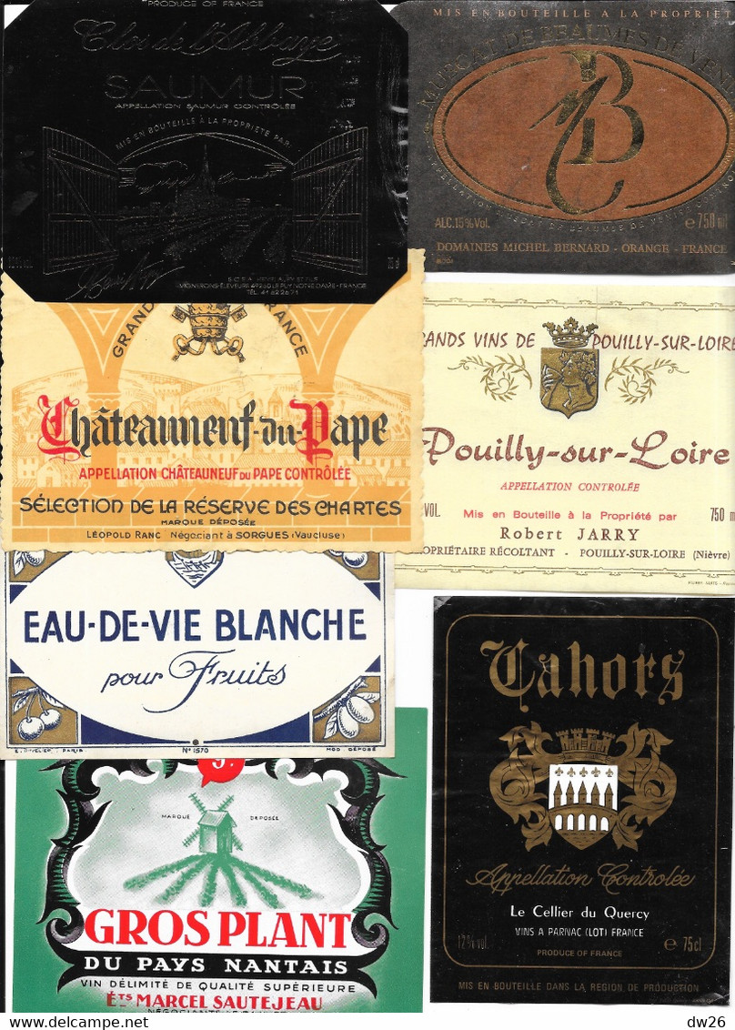 Lot De 16 étiquettes De Vins Et Alcools + étiquettes De Col (Sancerre, Cahors, Chateauneuf Du Pape...) - Colecciones & Series