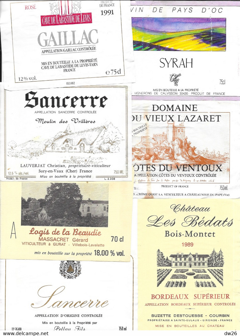 Lot De 16 étiquettes De Vins Et Alcools + étiquettes De Col (Sancerre, Cahors, Chateauneuf Du Pape...) - Collections, Lots & Séries